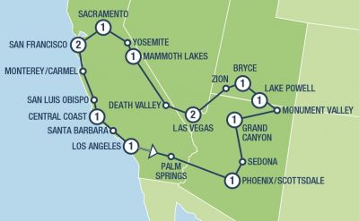 Map showing the Tour regions